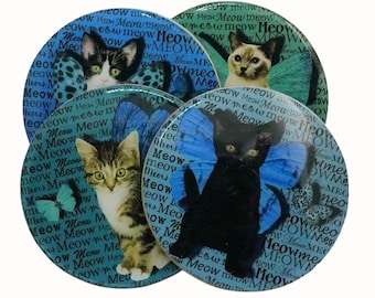 Katzen-Untersetzer, 4er-Set, geflügeltes Kätzchen