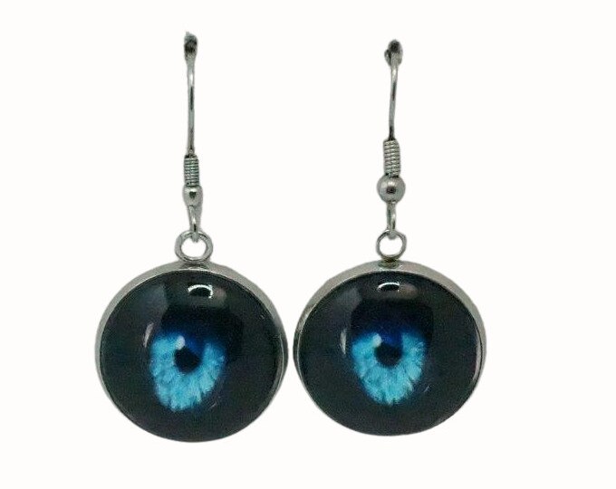 Stainless Steel Glass Tile Hooped Earrings Accessories Cats Eyes