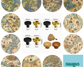 Old Fantasy Maps Drawer Knobs, Cabinet Pulls (4cm) (5cm) (2cm) (2.5cm) (3cm)