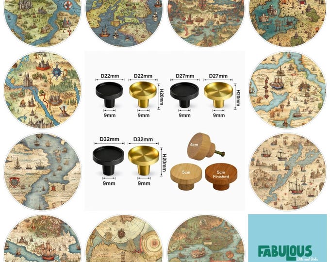 Old Fantasy Maps Drawer Knobs, Cabinet Pulls (4cm) (5cm) (2cm) (2.5cm) (3cm)