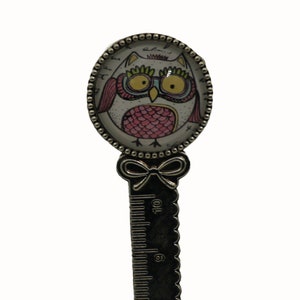 Owl, Funky Owl, Birds, Antique Silver Bookmark with Ruler  20mm Cabochon, Bookmark