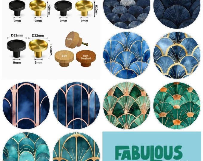 Art Deco Wooden Drawer Knobs, Patterned Cabinet Handle (3cm, 4cm, 5cm Available)
