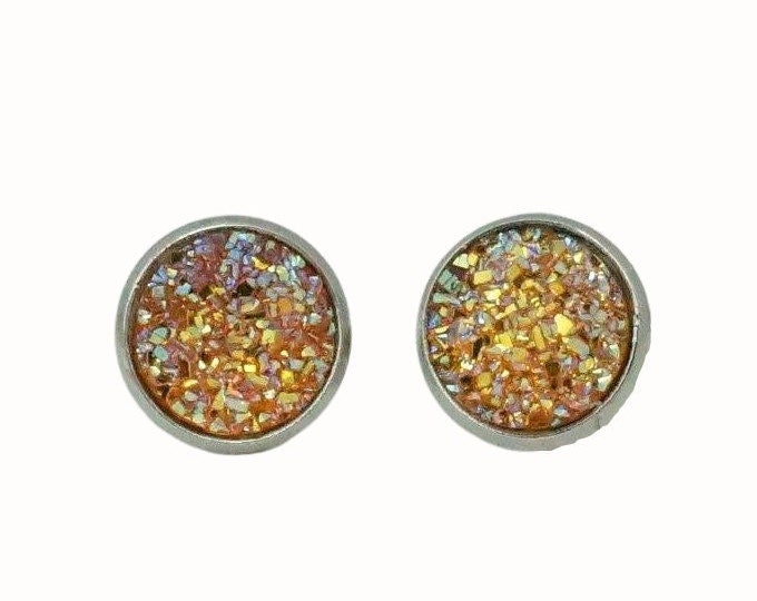 Stainless Steel 1.2cm Stud Earrings Accessories Druzy Orange