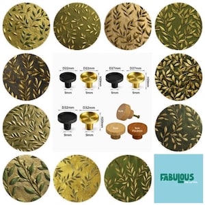 Botanical Leaf Dresser Knobs - Olive Green & Gold - Cabinet Hardware, Drawer Pulls