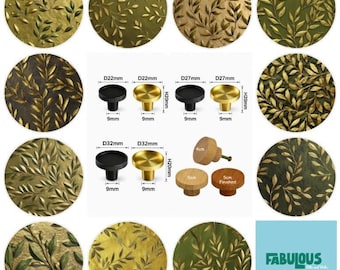Tiradores de tocador con diseño de hojas botánicas - Verde oliva y dorado - Herrajes para gabinetes y cajones