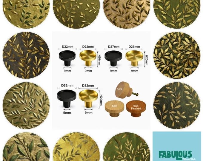 Botanical Leaf Dresser Knobs - Olive Green & Gold - Cabinet Hardware, Drawer Pulls