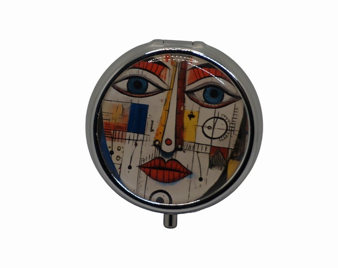 Mixed Media Pill Box: Silver Plated Medicine Case One Day Pill Container