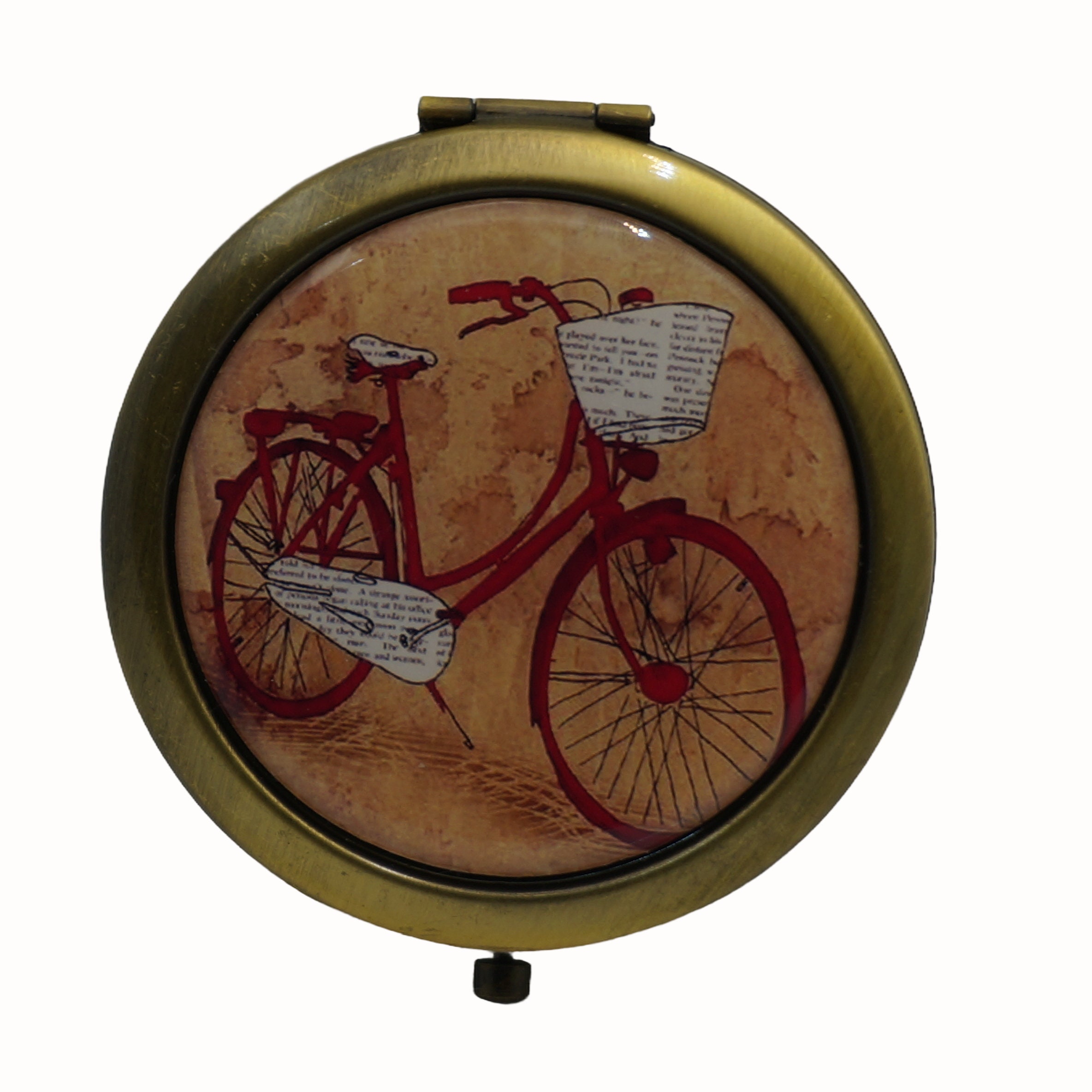 自転車、バイク、ヴィンテージ自転車、赤、コンパクトミラー、財布