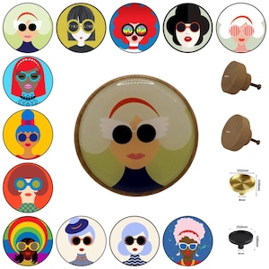 Funky Faces Knäufe Holz, Knäufe Pop Art, Möbelgriffe Messing