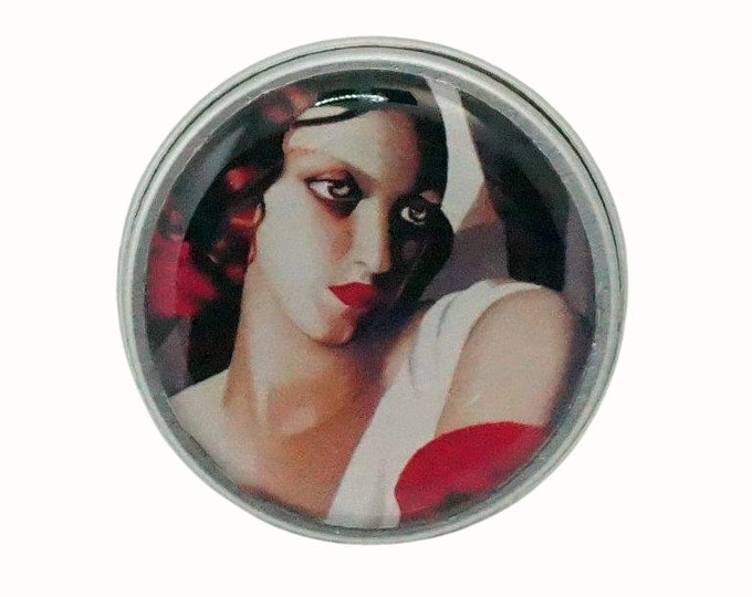 10ml Round Screw Top Handmade Decorative Tin Rings Earrings Pill Tin Mints Keepsakes Tamra De Lempicka in Red