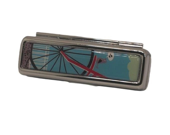 Handmade Lipstick Holder with Mirror: Vintage Bicycle and Bird Design