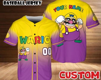 Camiseta de béisbol personalizada de Wario, camiseta personalizada para el día del partido, atuendo para fan de Mario
