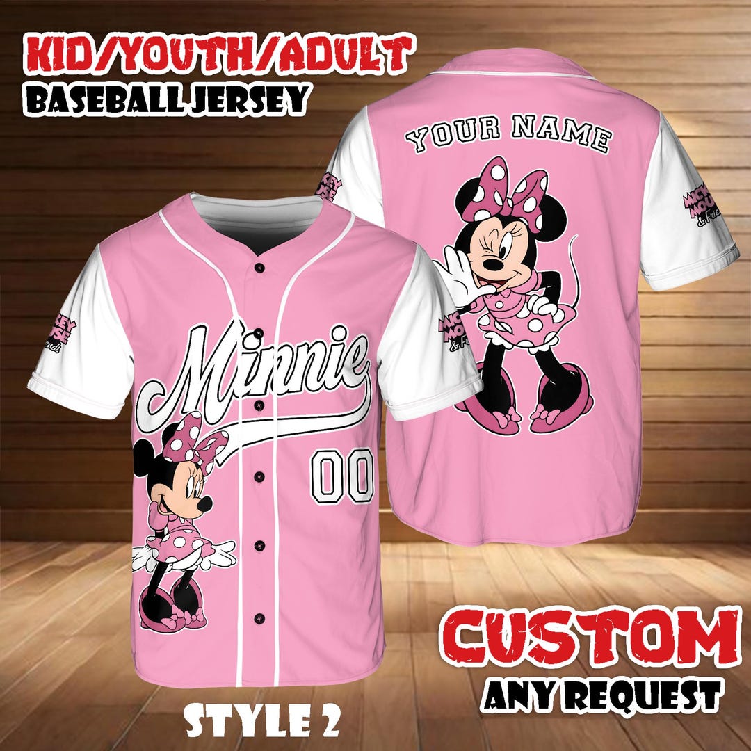 Minnie Baseball Custom Minnie Mouse Baseball Jersey, Mickey and Friends Disney World ...