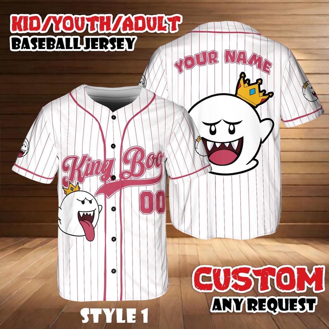 Custom King Boo Baseball Jersey, Nintendo Fan Apparel, Super Mario ...