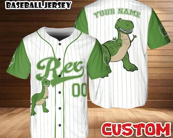 Custom Toy Story Rex Baseball Jersey, Personalized Dinosaur Shirt, Kids Youth Adult Fan Outfit
