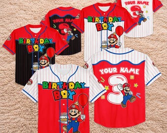 Custom Mario Birthday Baseball Jersey, Personalized Gamer Shirt, Nintendo Party Outfit