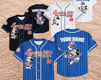 Custom Mickey America 250th Anniversary Baseball Jersey, Patriotic Mickey and Friends Shirt