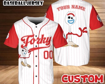 Koszulka baseballowa Forky'ego na zamówienie, spersonalizowana koszulka z imieniem i numerem, strój Sporka z Toy Story, prezent urodzinowy