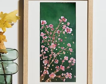 Pink Flowers Wall Art, Textured Neutral Abstract Painting, Organic Modern Beige Blue Decor Print