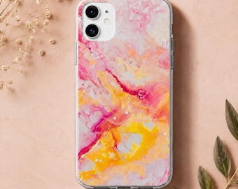 Pink Abstract Wall Art Print, Colorful Fluid Painting, Modern Contemporary Artwork, Vibrant Pink and Yellow Decor, Printable Abstract Art