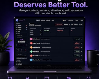 Teacher Digital Planner App for Tutors | Student & Payment Tracker, Attendance Calendar, Freelancer Instructor Dashboard