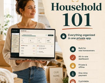 Household Management | Homeowner Planner | Budget & Bills Tracker | Meal Planner | Chore Chart | Offline HTML Tool