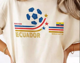 Retro Ecuador Fußball-Welt 2026 Komfortfarben-Hemd, 2026 Fußball-Fan-Hemd, Geschenk für Fan-Vatertag