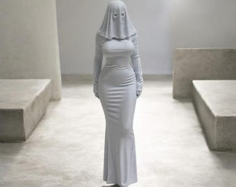 3D Printed Ghost Lady Figurine – Minimalist Veil Woman Statue, Gothic Decor