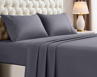 Queen Size Microfiber Sheet Set – 4 Piece Soft, Breathable Bedding (Grey)