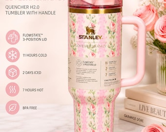 Stanley 40oz Tumbler with Handle, Pink Rose Floral Quencher H2.0
