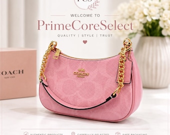 Coach Pink 90's Vintage Signature Canvas Shoulder Bag | Women Handbag with Gold Chain & Strap