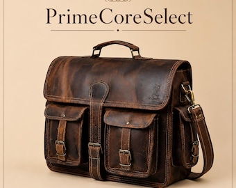 Full Grain Leather Messenger Bag, 14" Laptop Briefcase, Vintage Crossbody Shoulder Bag