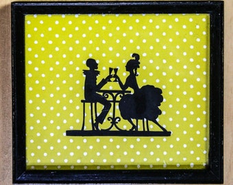 Silhouettes - Vintage 1950's/1960's (framed) Couples  - Yellow and White Polka-Dot! Super Cute!