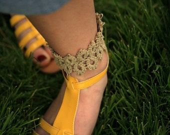 Jewelry- Anklet-Bracelet- Tatted Hemp Anklet - Boho-Nature- Hemp