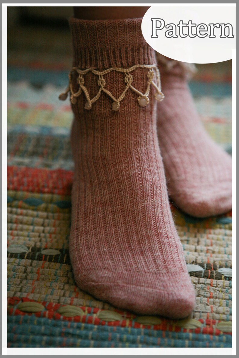 Pattern Needle Tatting Tatted Dangly Beaded Sock Edging PDF Pattern by