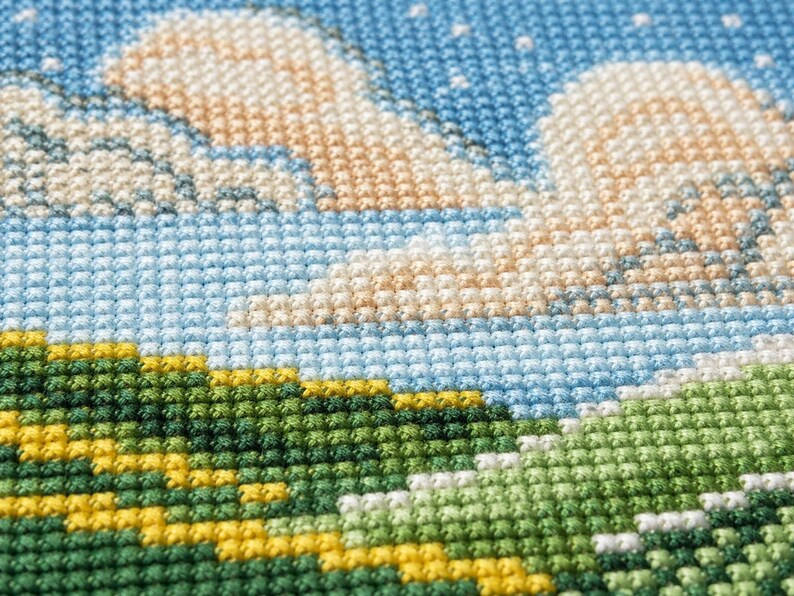 Sky and Clouds Cross Stitch Pattern PDF, Green Hills Landscape Chart - Etsy