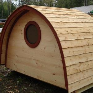 Hobbit Hole Playhouse Kit, Free Shipping: outdoor wooden kids playhouse with round front door and round windows image 4