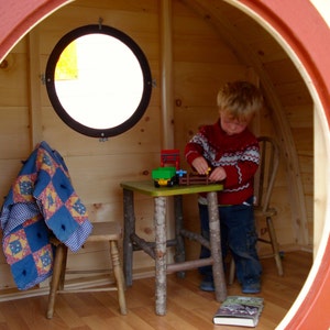 Hobbit Hole Playhouse Kit, Free Shipping: outdoor wooden kids playhouse with round front door and round windows image 3