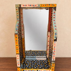 Vintage Tisch-Schminkspiegel mit Ablage, handbemalter, farbenfroher Holzspiegel im Folk-Art-Stil, Schminktisch-Organizer, Schlafzimmerdekoration