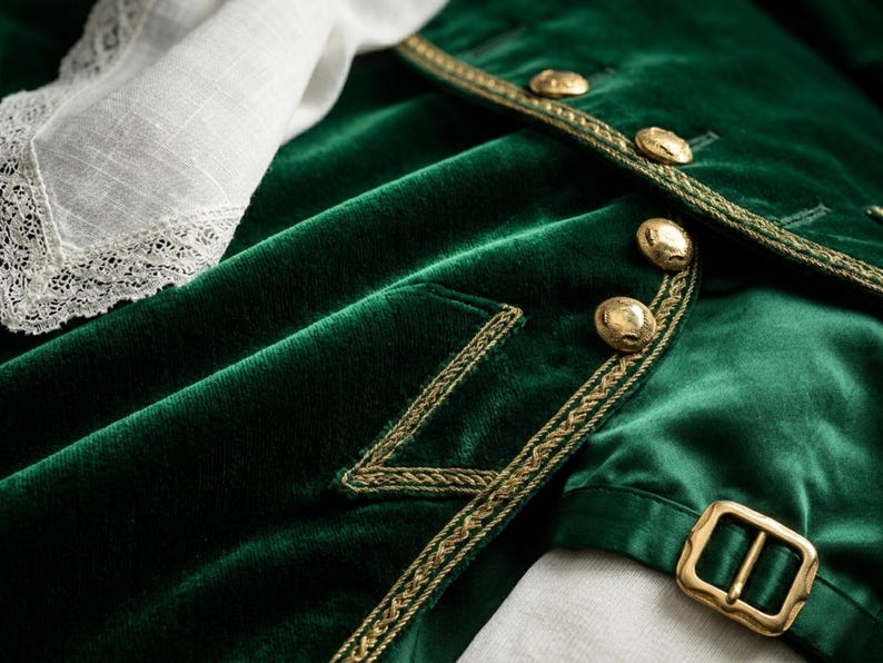 18th Century Colonial Frock Coat Suit Green Velvet Gold Trim Georgian ...