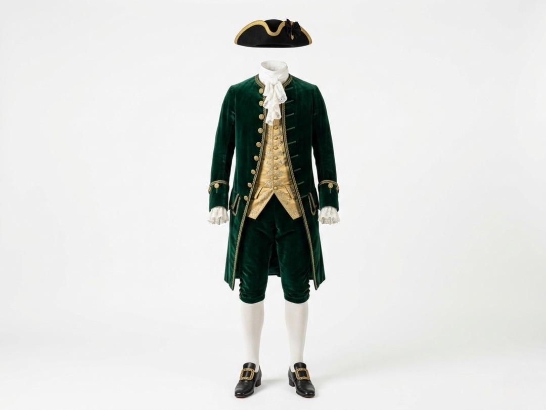 18th Century Colonial Frock Coat Suit Green Velvet Gold Trim Georgian ...