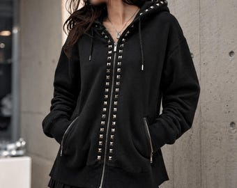 Bluza z kapturem z gotycką czaszką, bluza z kapturem w stylu grunge Y2K, vintage'owa, ciemna odzież uliczna