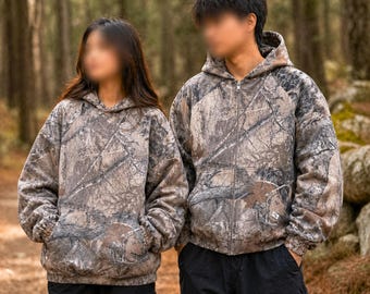 Bluza z kapturem Y2K Camo Cropped Zip, bluza w kamuflażu leśnym, luźna kurtka myśliwska