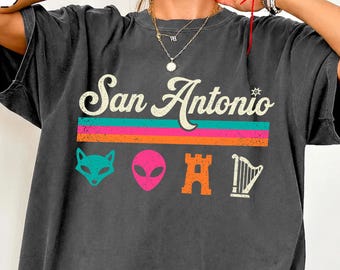 Comfort Colors San Antonio, Fox Alien Castle Harper Tee ,Retro Texas Basketball Tee