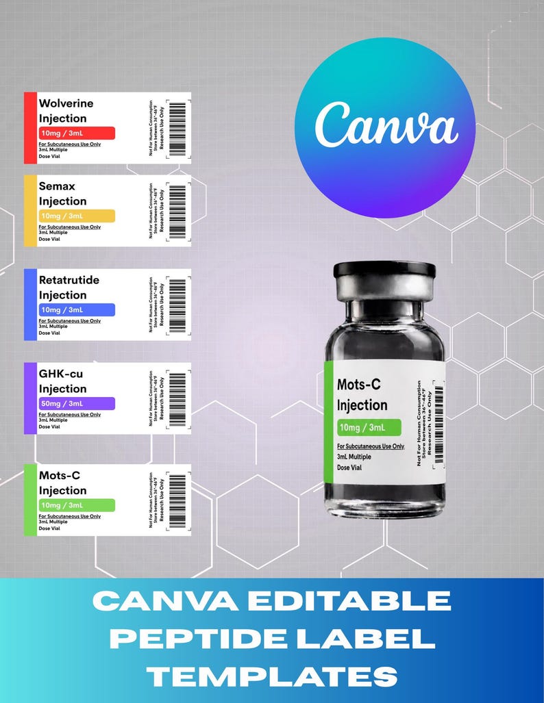 Injection Label Format Canva Editable Peptide Label Templates | Canva Download | 1.75X.75 INCH ...
