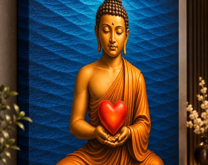 Buddha Holding Heart Canvas – Limited Edition Spiritual Wall Art- Giclée - Interior Design