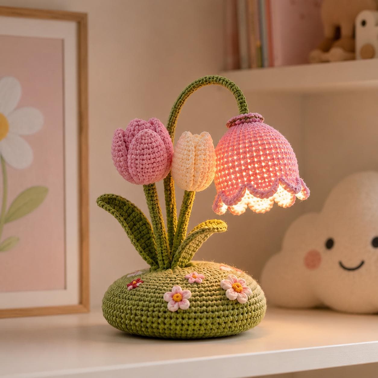 34 Crochet Lamps That Will Look Great in Your Home 7 Four Different Crochet Lamp Patterns Tulip Moon Mushroom