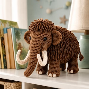 Ullig mammut amigurumi virkmönster PDF, förhistoriskt djurplyschhandledning nybörjarhandgjort barnrumspresent