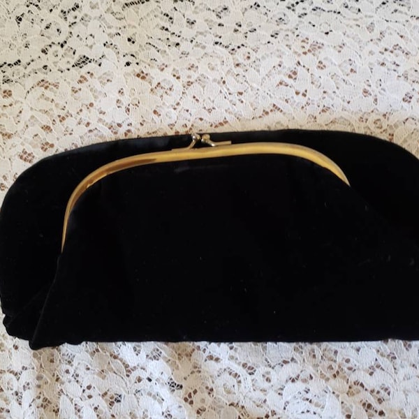 Black Velvet Evening Clutch Purse Handbag Vintage