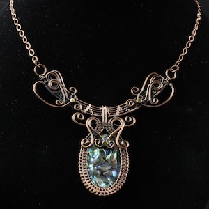Collar de cobre envuelto en alambre de concha de abulón de calidad AA+, collar de piedras preciosas, regalo de cristal